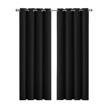 Triple Layer Black Blockout Eyelet Curtains (Set of 2)
